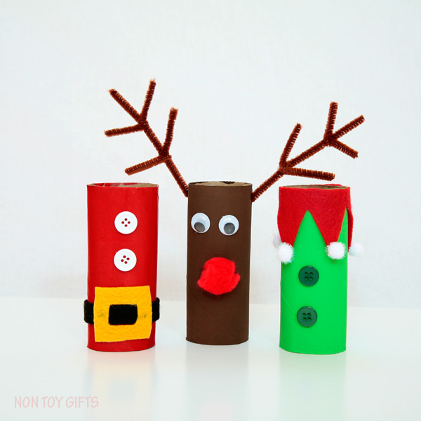 Paper roll Christmas craft for kids: Santa, elf and reindeer. | at Non Toy Gifts