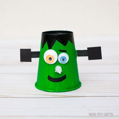 Paper cup Frankenstein with glowing nose - Halloween craft