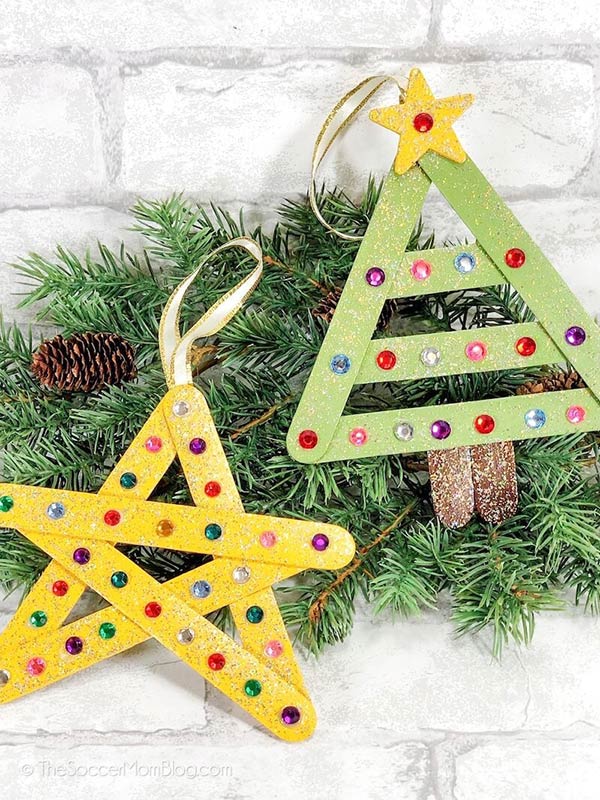 Glitter popsicle stick Christmas ornaments