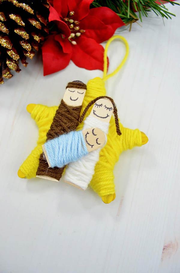 DIY yarn wrapped nativity Christmas ornament
