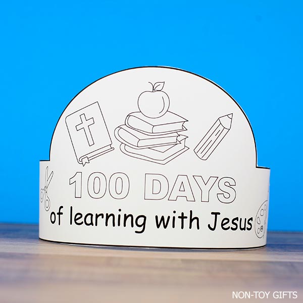 100 days of learning with Jesus paper hat printable preschool
