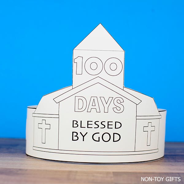 100 Days blesses by God paper hat printable craft for Catholic classroom